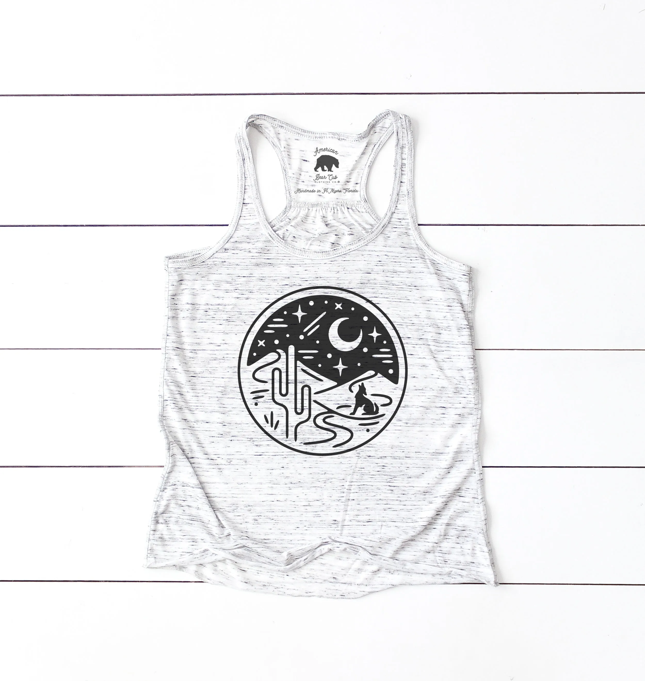 Desert Coyote Cactus flowy racerback tank tops - light or dark artwork