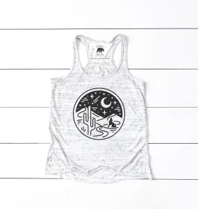 Desert Coyote Cactus flowy racerback tank tops - light or dark artwork