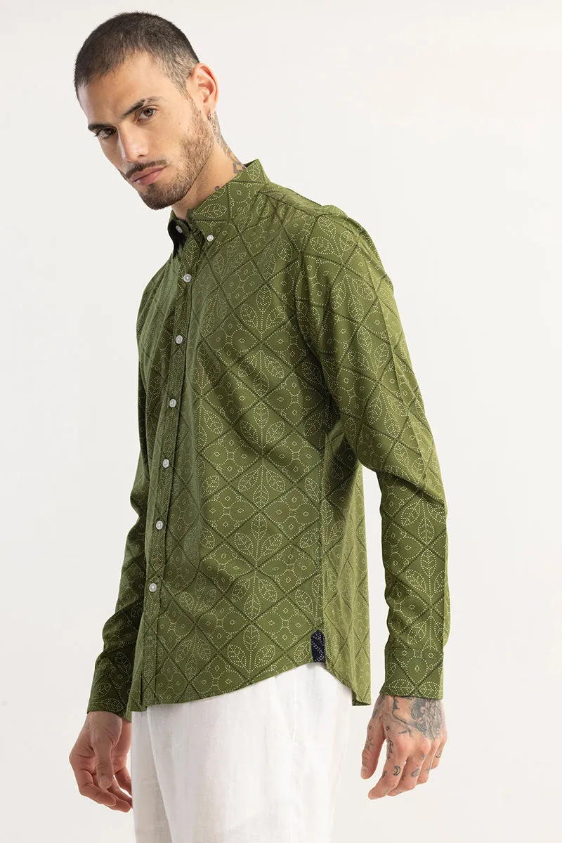 Dotted Leaf Motif Green Shirt