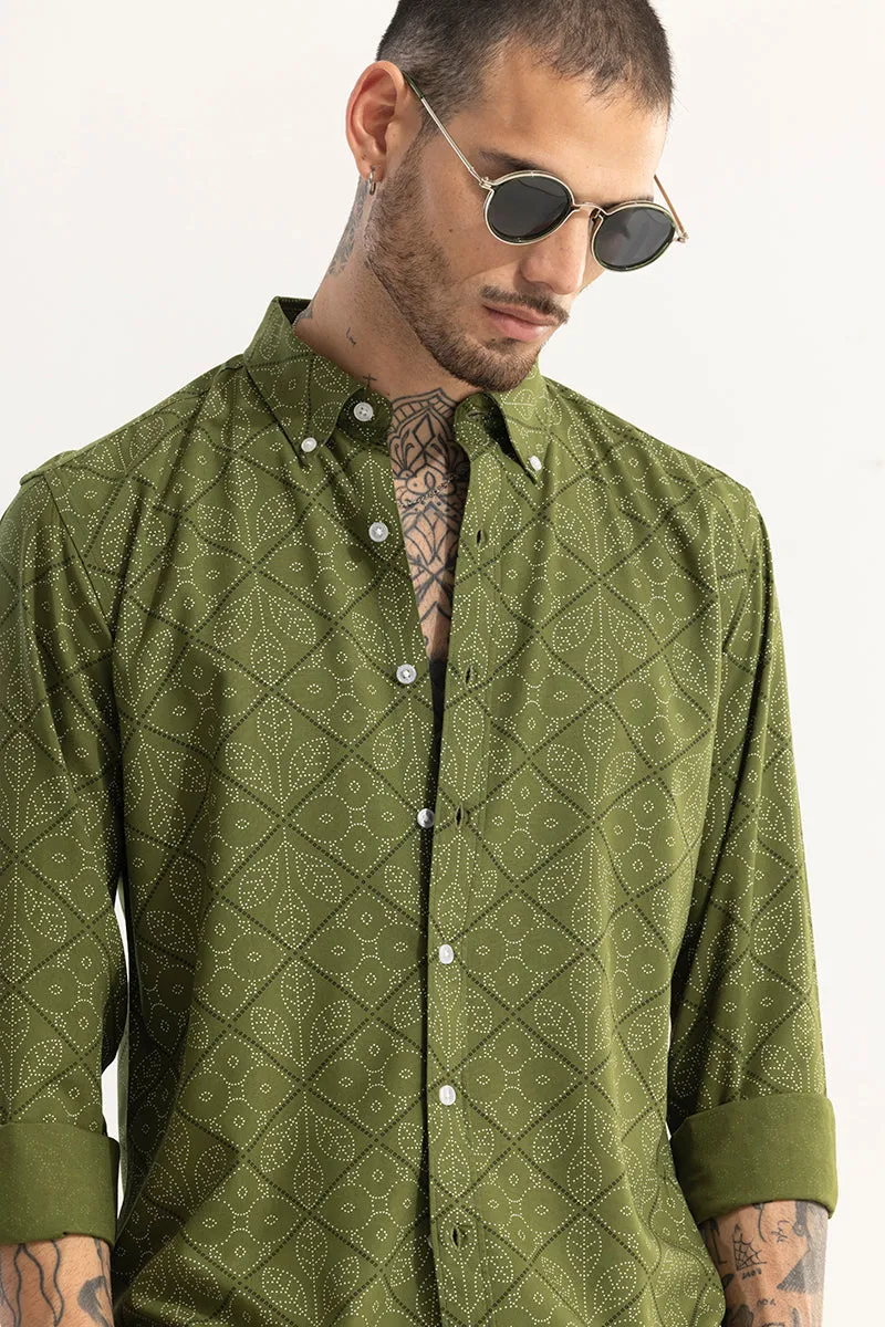 Dotted Leaf Motif Green Shirt