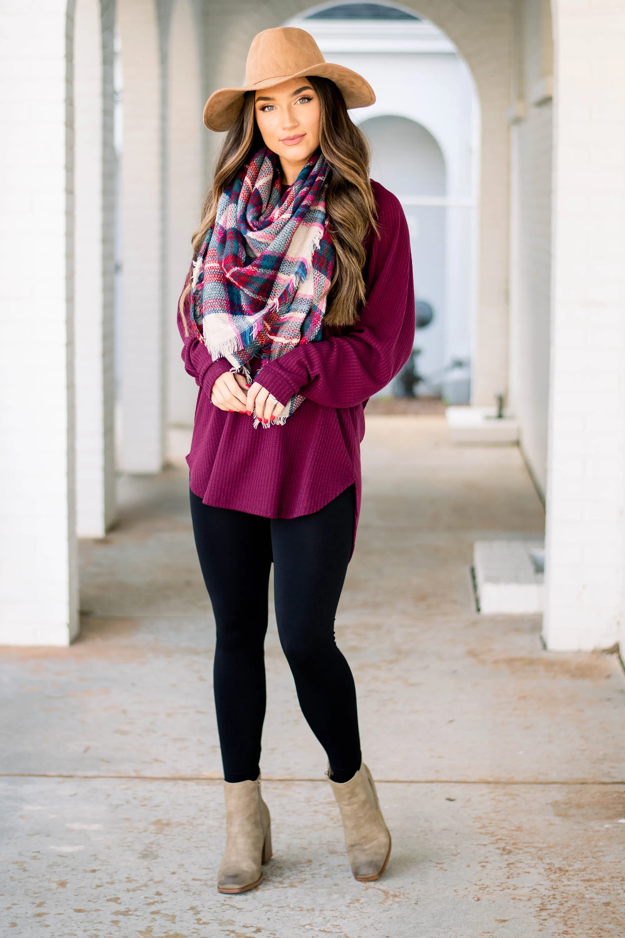 Easy Like Sunday Wine Red Waffle Tunic