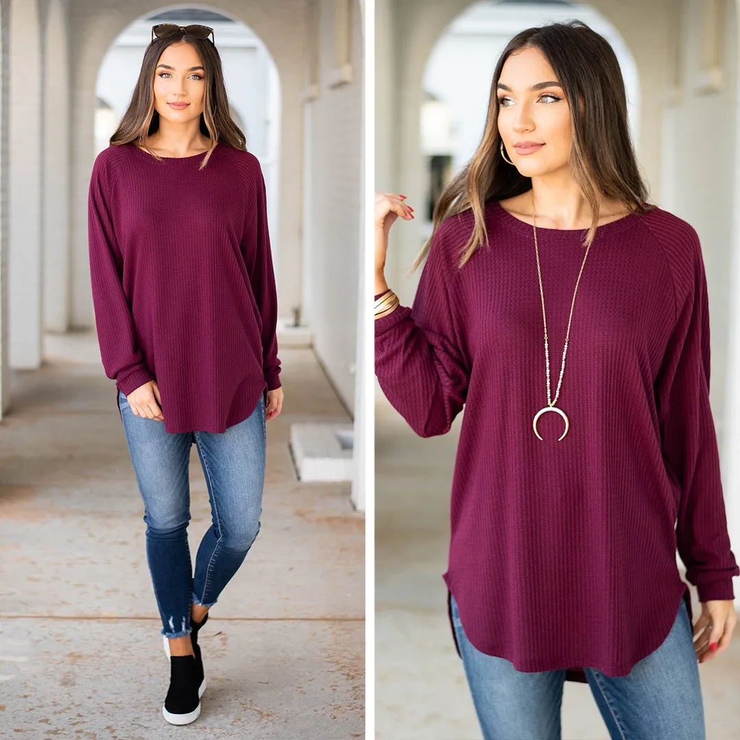 Easy Like Sunday Wine Red Waffle Tunic