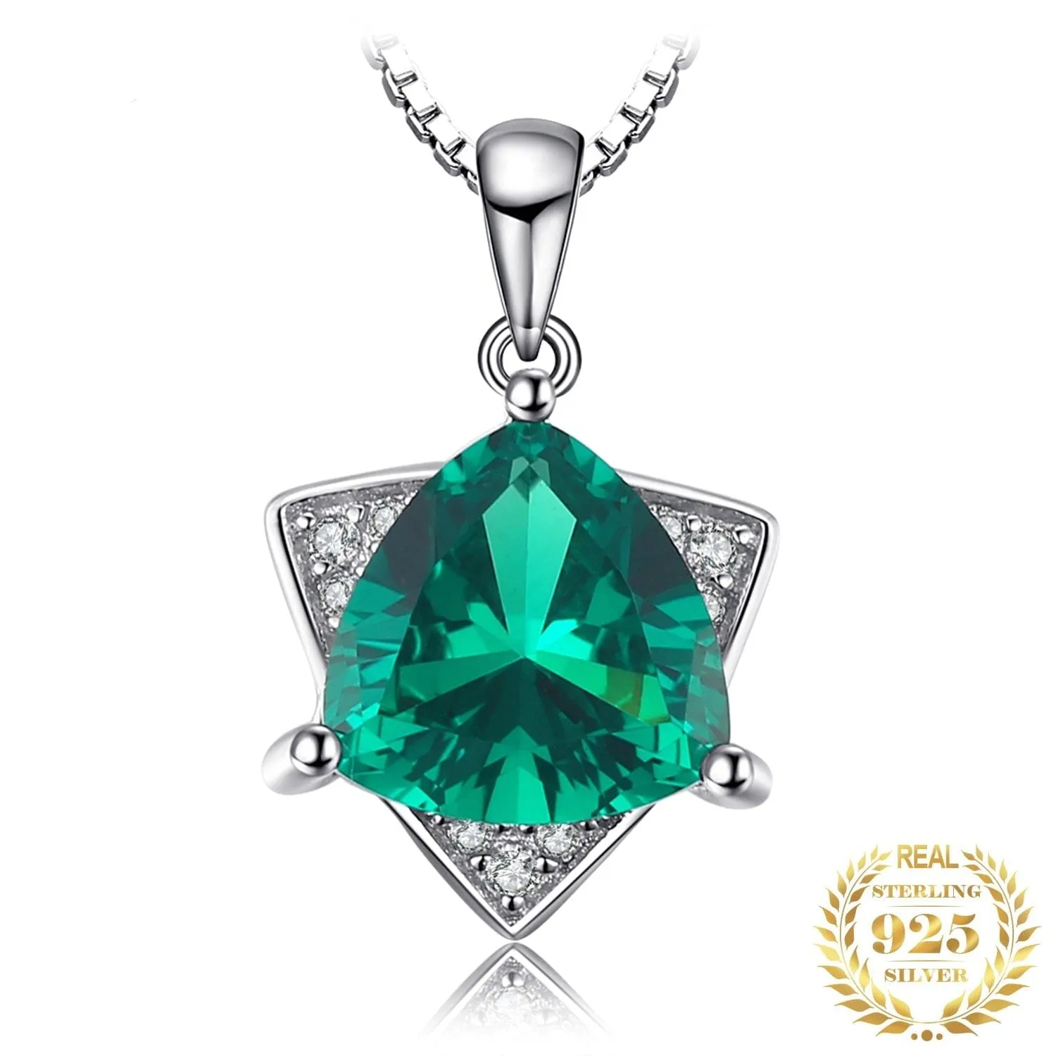 Elegant Triangle Simulated Emerald Pendant - 925 Sterling Silver