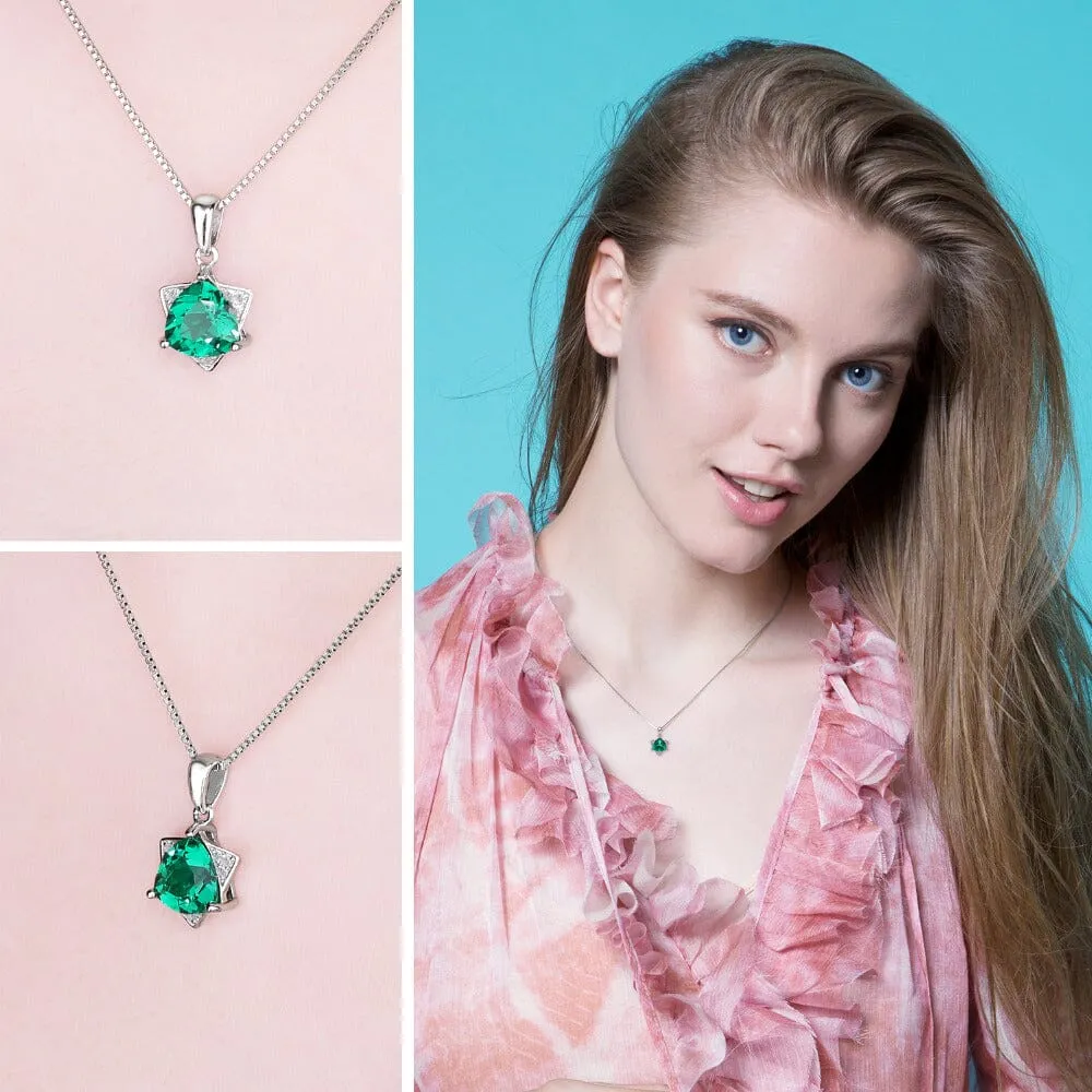 Elegant Triangle Simulated Emerald Pendant - 925 Sterling Silver