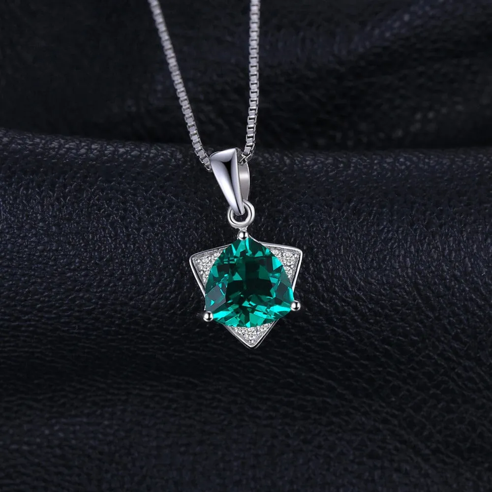 Elegant Triangle Simulated Emerald Pendant - 925 Sterling Silver