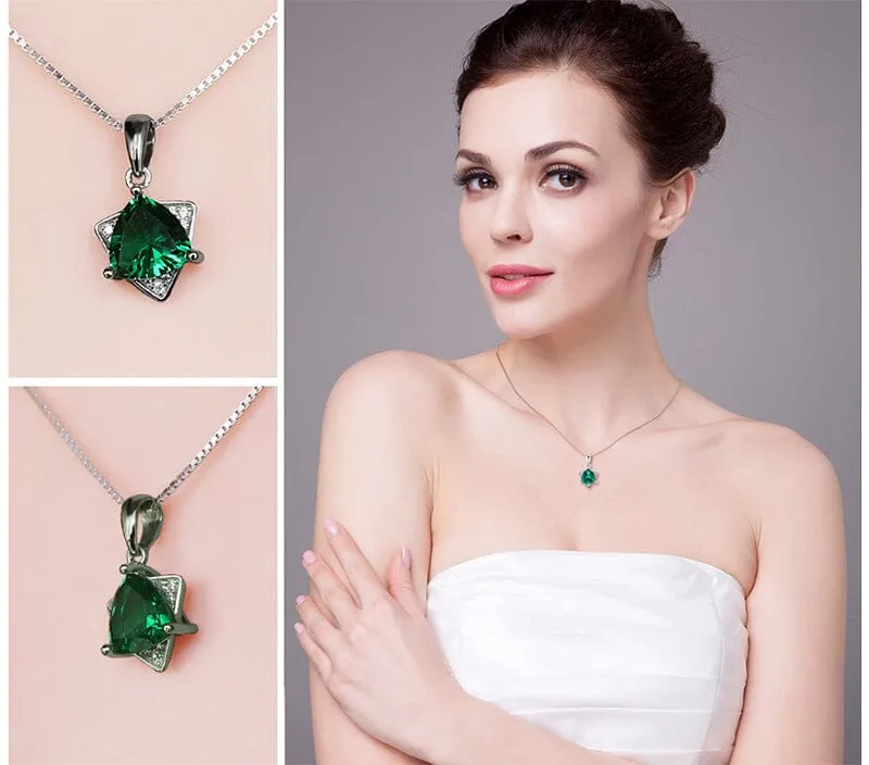 Elegant Triangle Simulated Emerald Pendant - 925 Sterling Silver