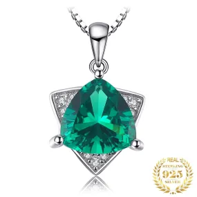 Elegant Triangle Simulated Emerald Pendant - 925 Sterling Silver