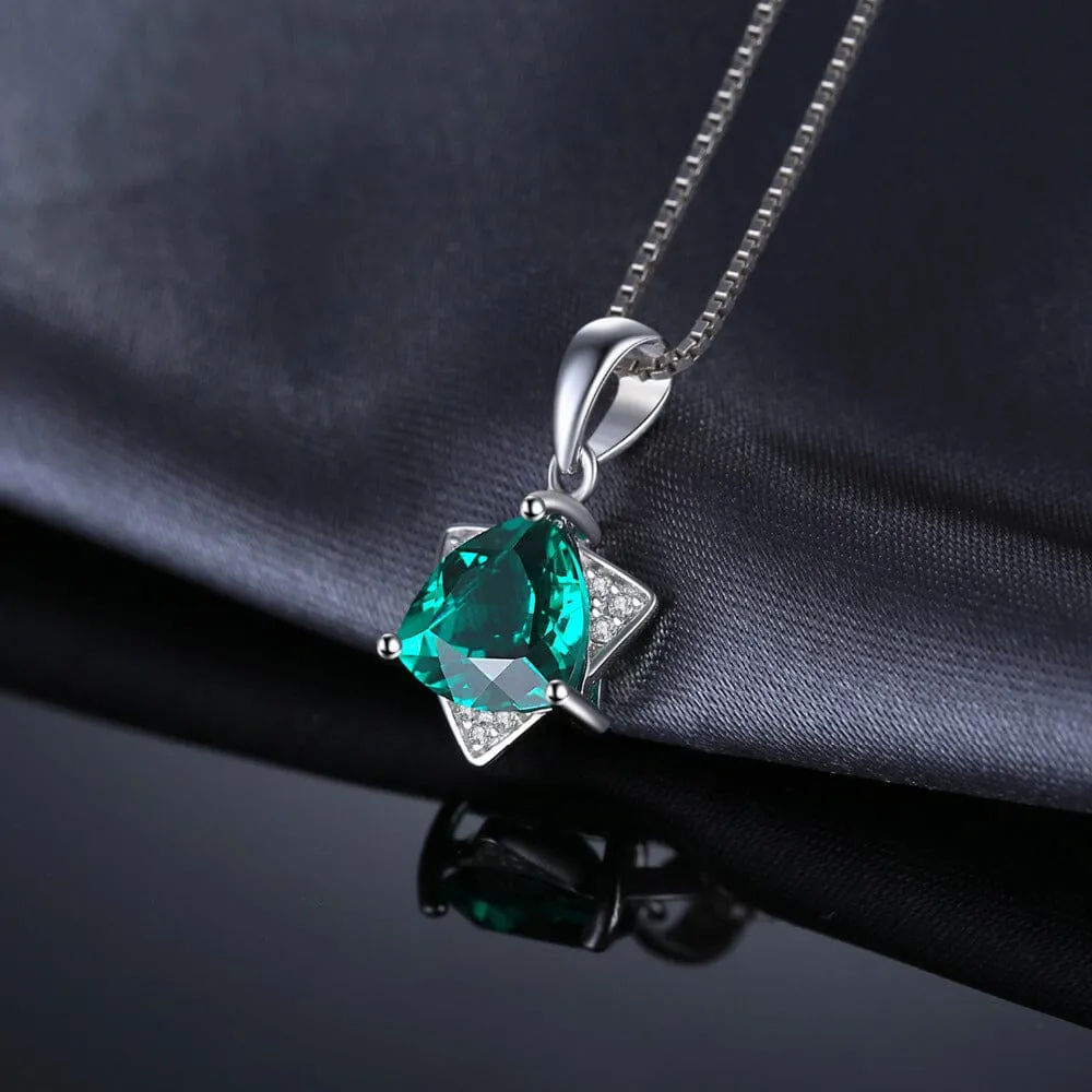 Elegant Triangle Simulated Emerald Pendant - 925 Sterling Silver