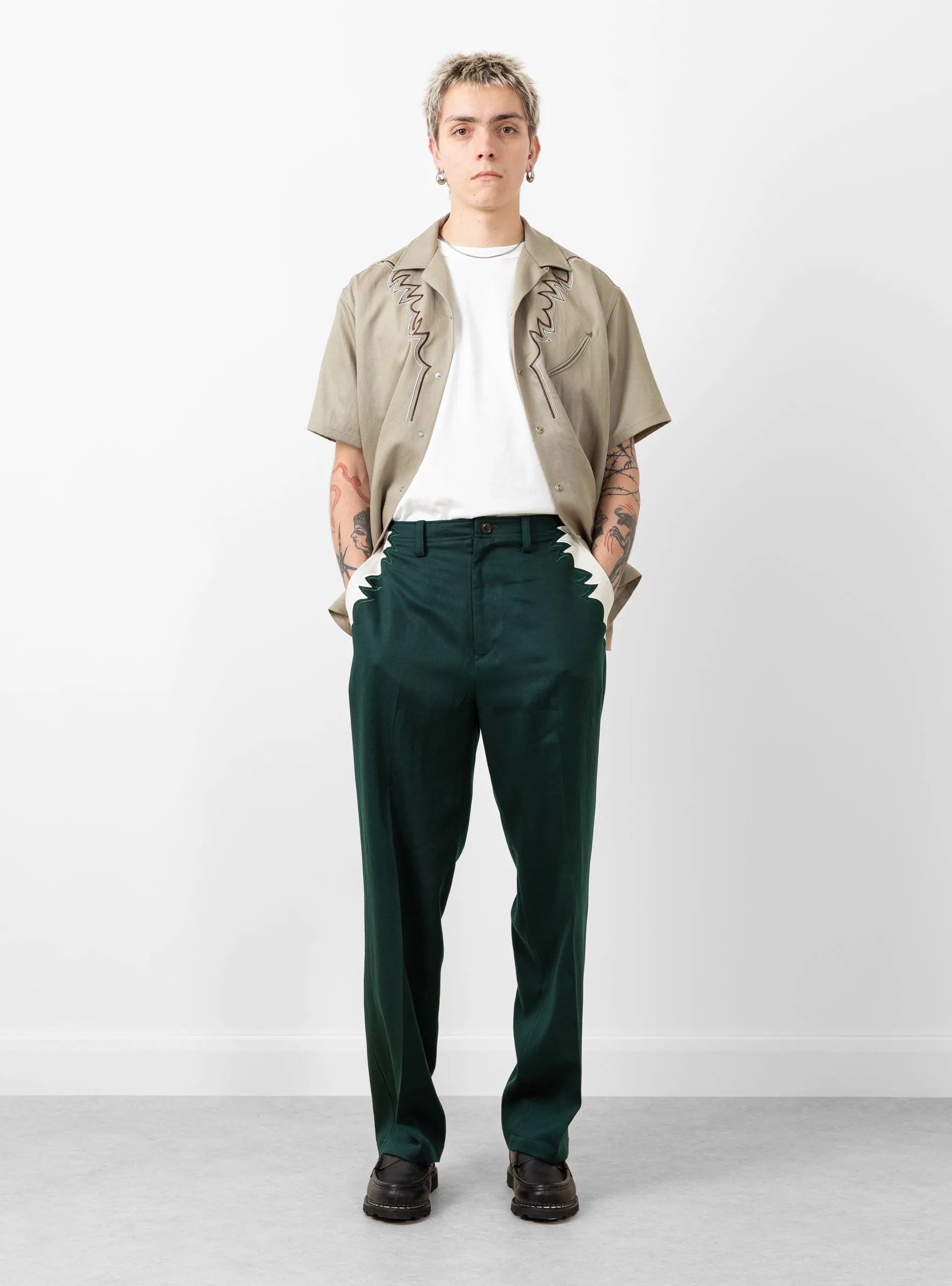 Embroidered Western Trousers Green