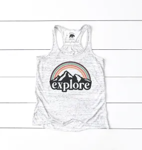 Explore Rainbow Mountain flowy racerback tank top