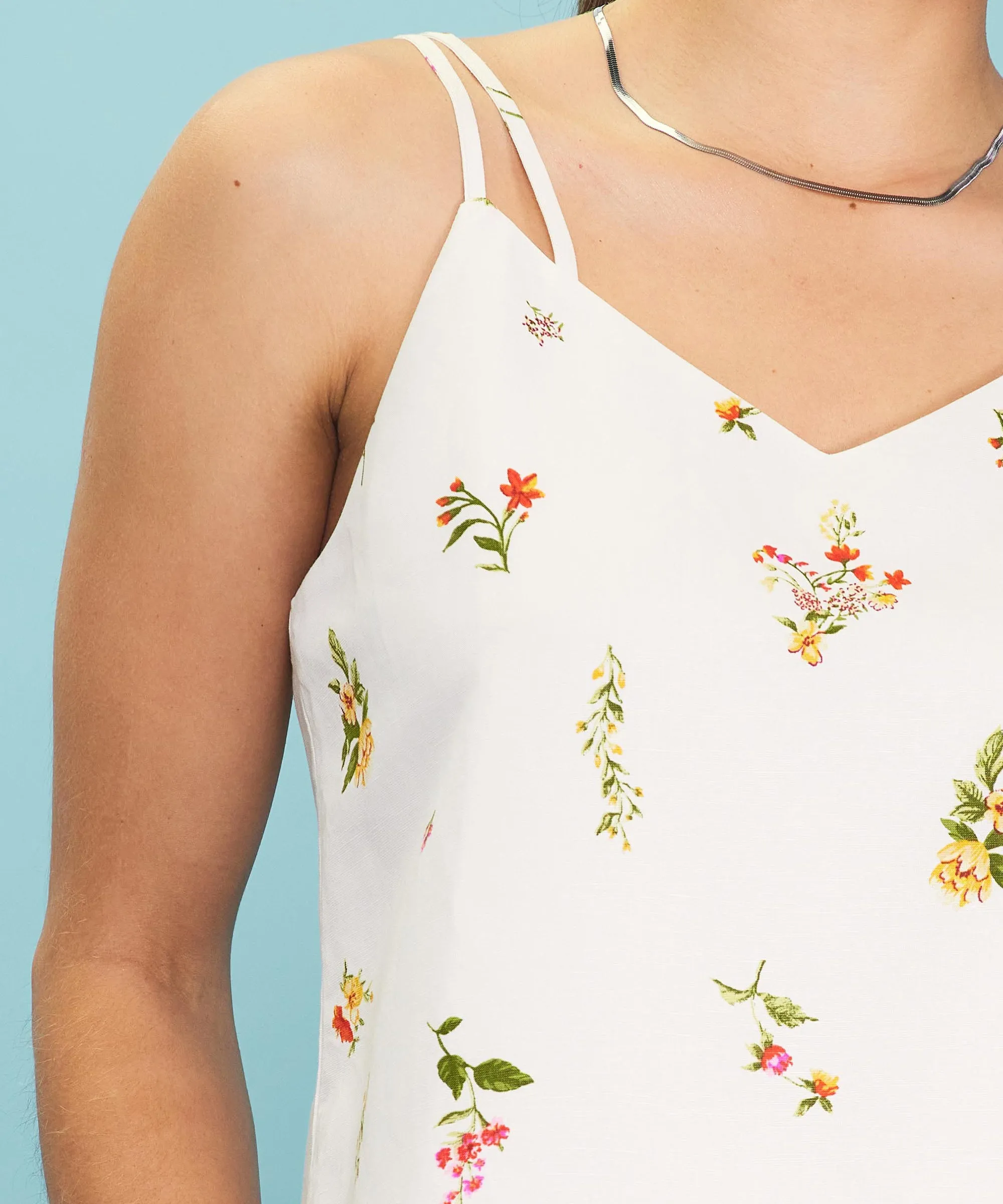 Floral Print Tank Top - Ivory/Red