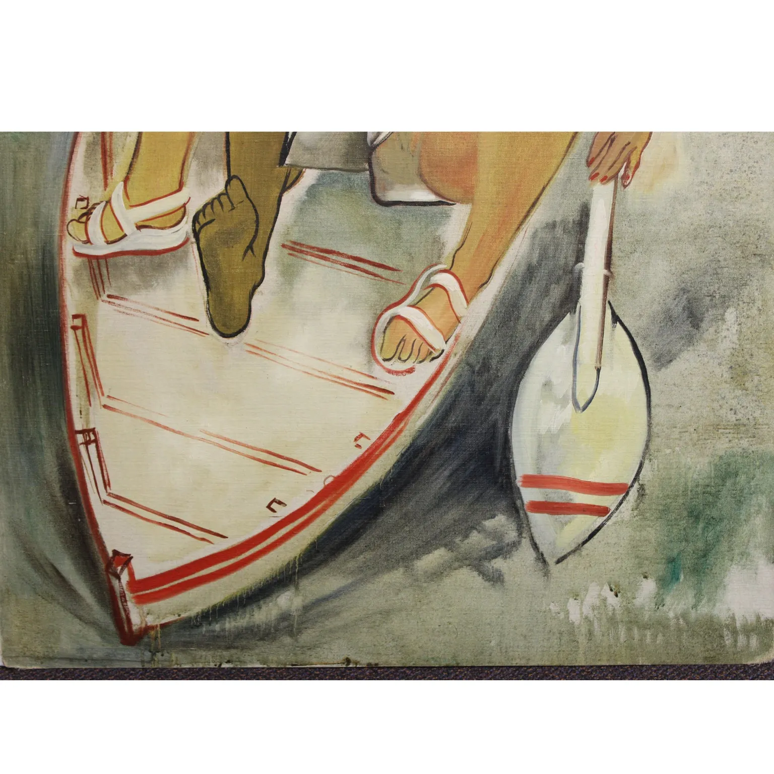 Fontanarosa French Art Deco Oil Painting of a Couple in a Boat