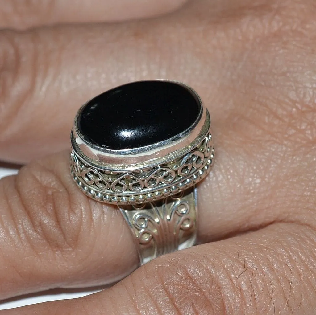 Genuine Black Onyx Silver Ring 925 Solid Sterling Silver Jewelry