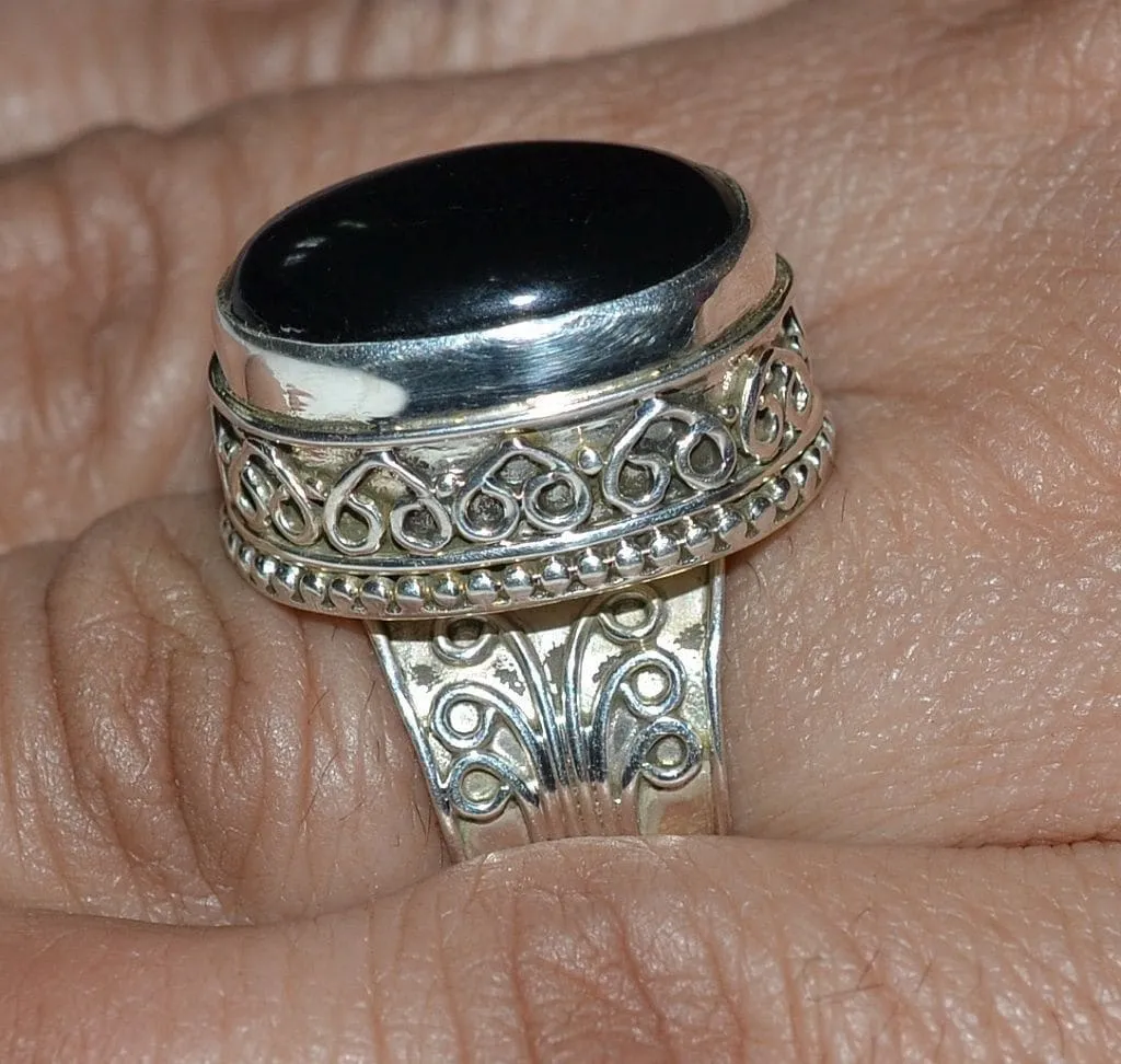 Genuine Black Onyx Silver Ring 925 Solid Sterling Silver Jewelry