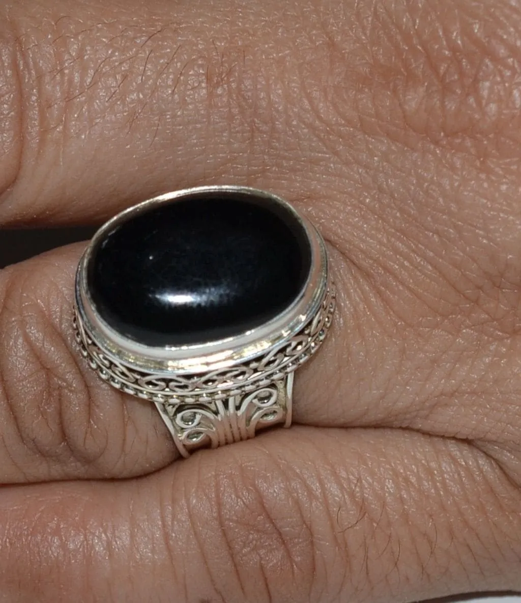 Genuine Black Onyx Silver Ring 925 Solid Sterling Silver Jewelry