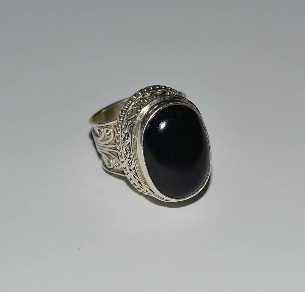 Genuine Black Onyx Silver Ring 925 Solid Sterling Silver Jewelry