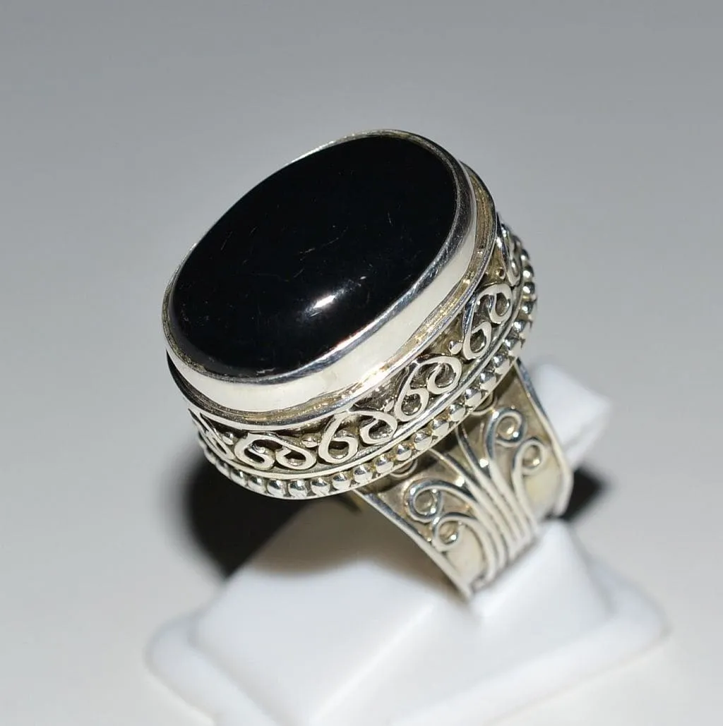 Genuine Black Onyx Silver Ring 925 Solid Sterling Silver Jewelry