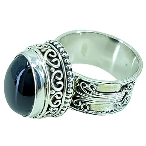 Genuine Black Onyx Silver Ring 925 Solid Sterling Silver Jewelry