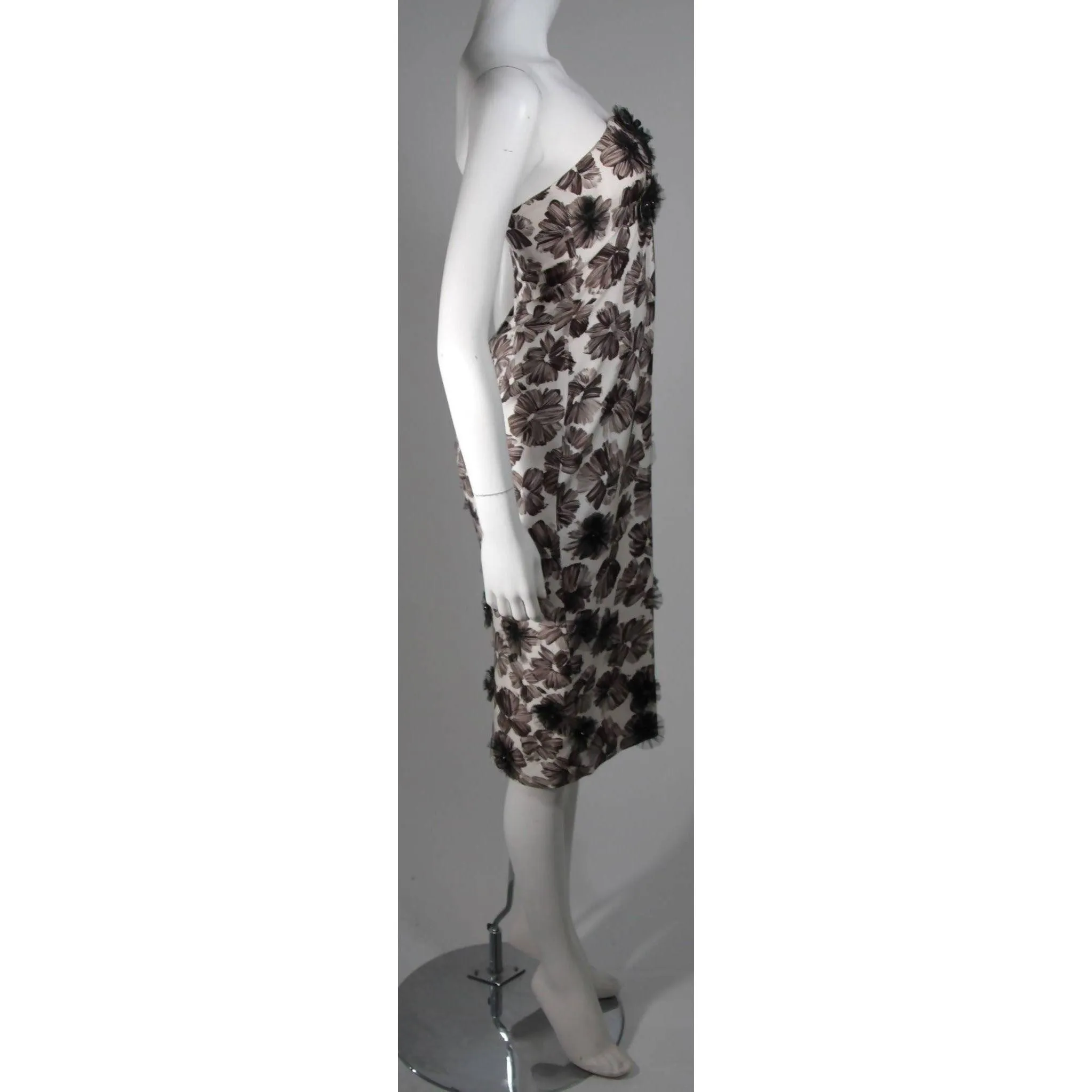 GIAMBATTISTA VALLI White Strapless Floral Print Cocktail Dress | Size 40