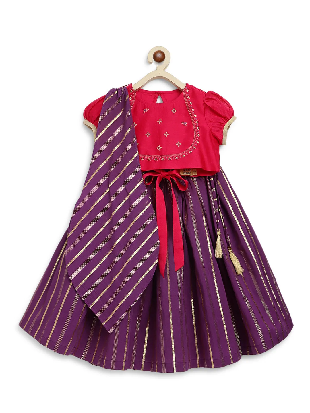 Girl Cotton Silk Blend Sleeveless Lehenga Set - Purple