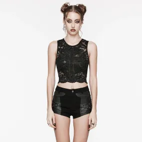 Gothic Cross Embroidered Lace Tank Top