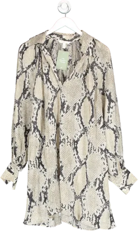 H&M Beige Snakeskin Print V Neck Tunic UK S