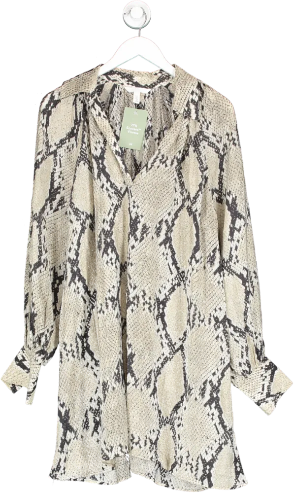 H&M Beige Snakeskin Print V Neck Tunic UK S