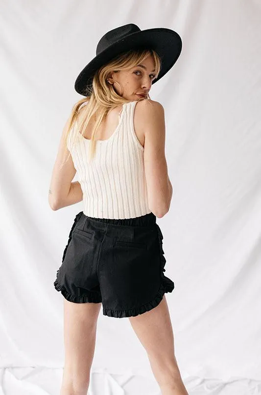 High Rise Ruffled Hem Shorts