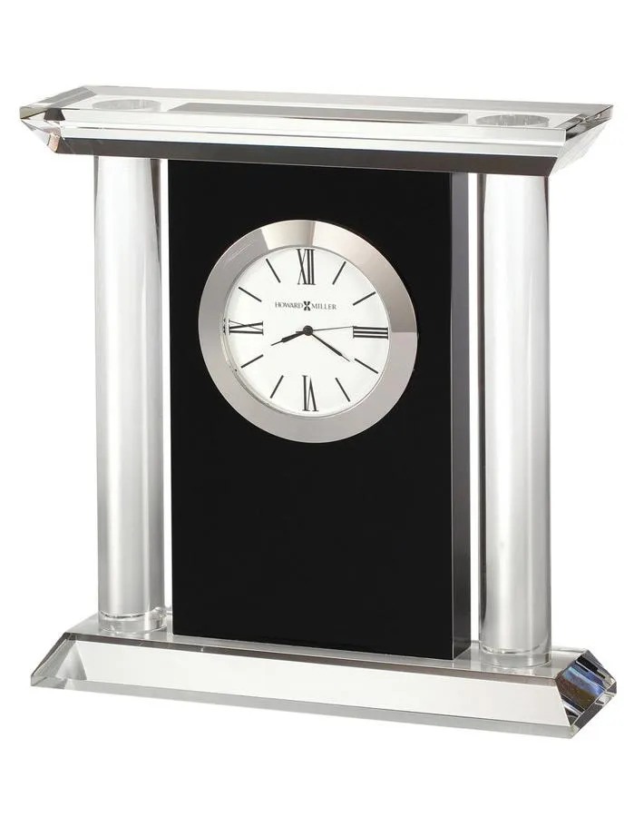 Howard Miller Colonnade Optical Crystal & Black Glass Carriage Clock&#44; White Dial