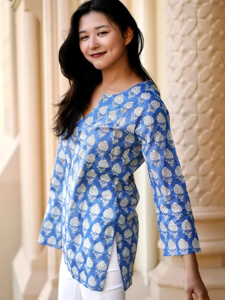 Hydrangea Bloom Cotton Tunic Blue