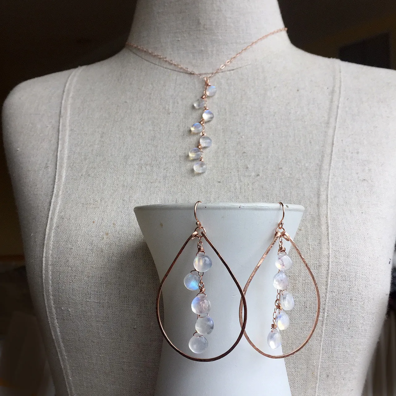 Kristiana Moonstone Cascade NECKLACE, Rose Gold filled, Yellow Gold Filled, or Sterling Silver Metal Choices