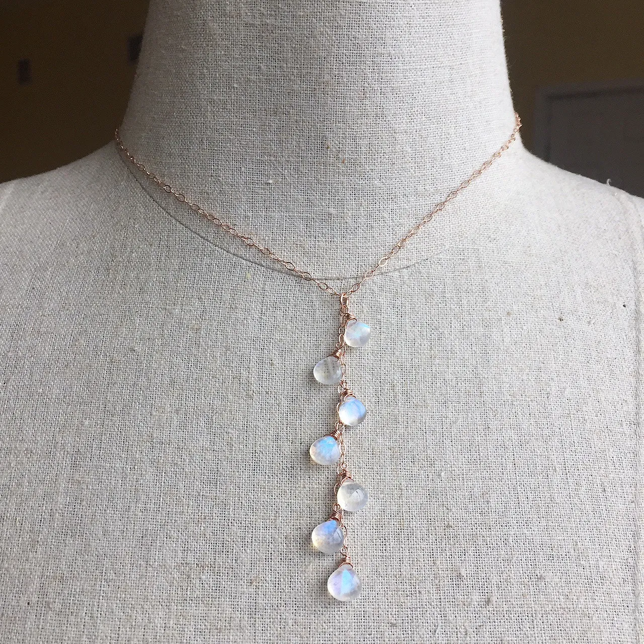 Kristiana Moonstone Cascade NECKLACE, Rose Gold filled, Yellow Gold Filled, or Sterling Silver Metal Choices