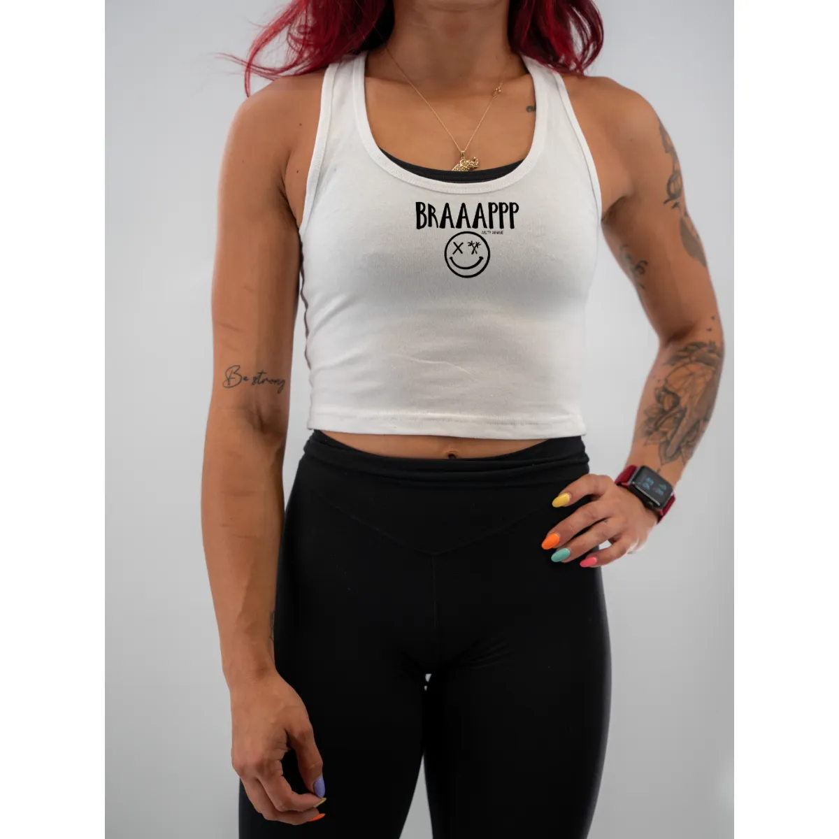 Ladies "BRAAAPPP" Racerback Crop Tank | Micro