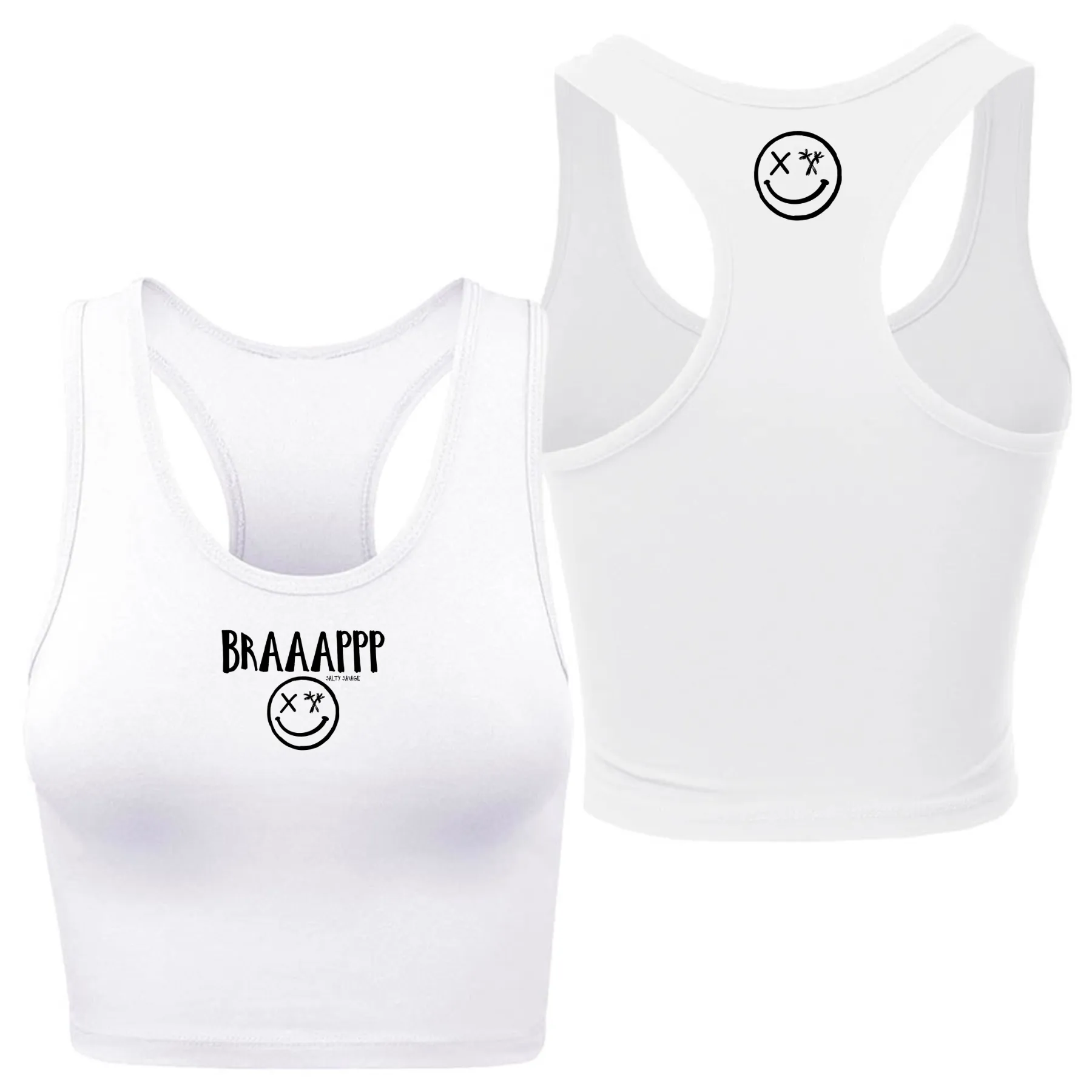 Ladies "BRAAAPPP" Racerback Crop Tank | Micro