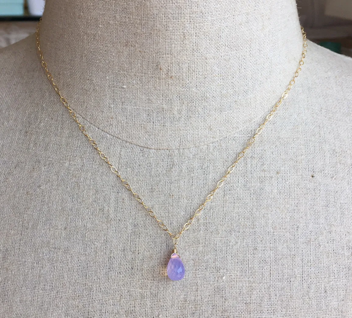 Lavender Scorolite Teardrop Necklace, 3 metal options