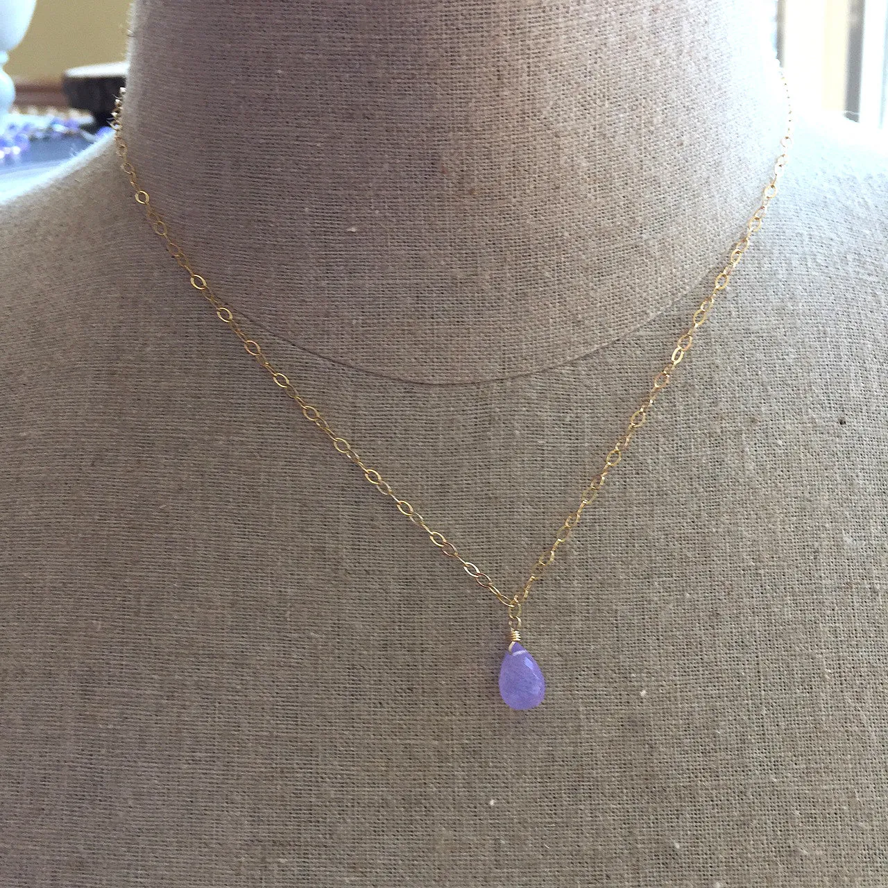 Lavender Scorolite Teardrop Necklace, 3 metal options