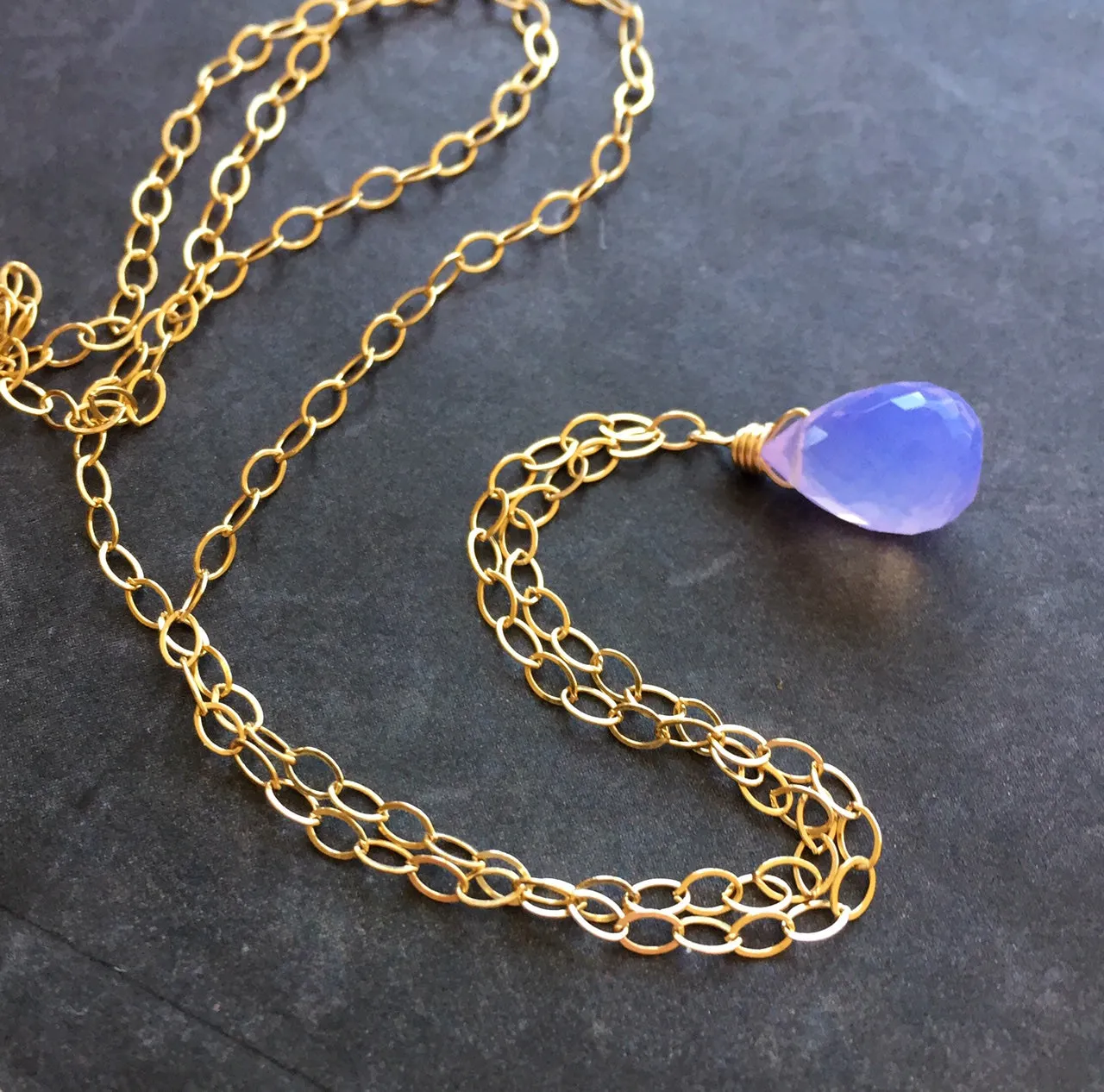 Lavender Scorolite Teardrop Necklace, 3 metal options