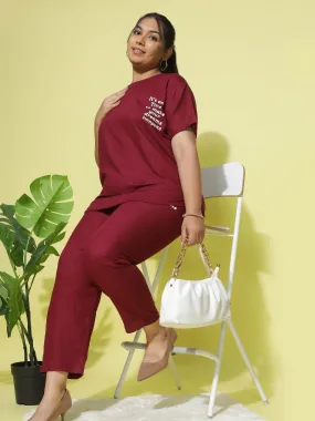 Linen Round Neck Co-ord Sets Maroon