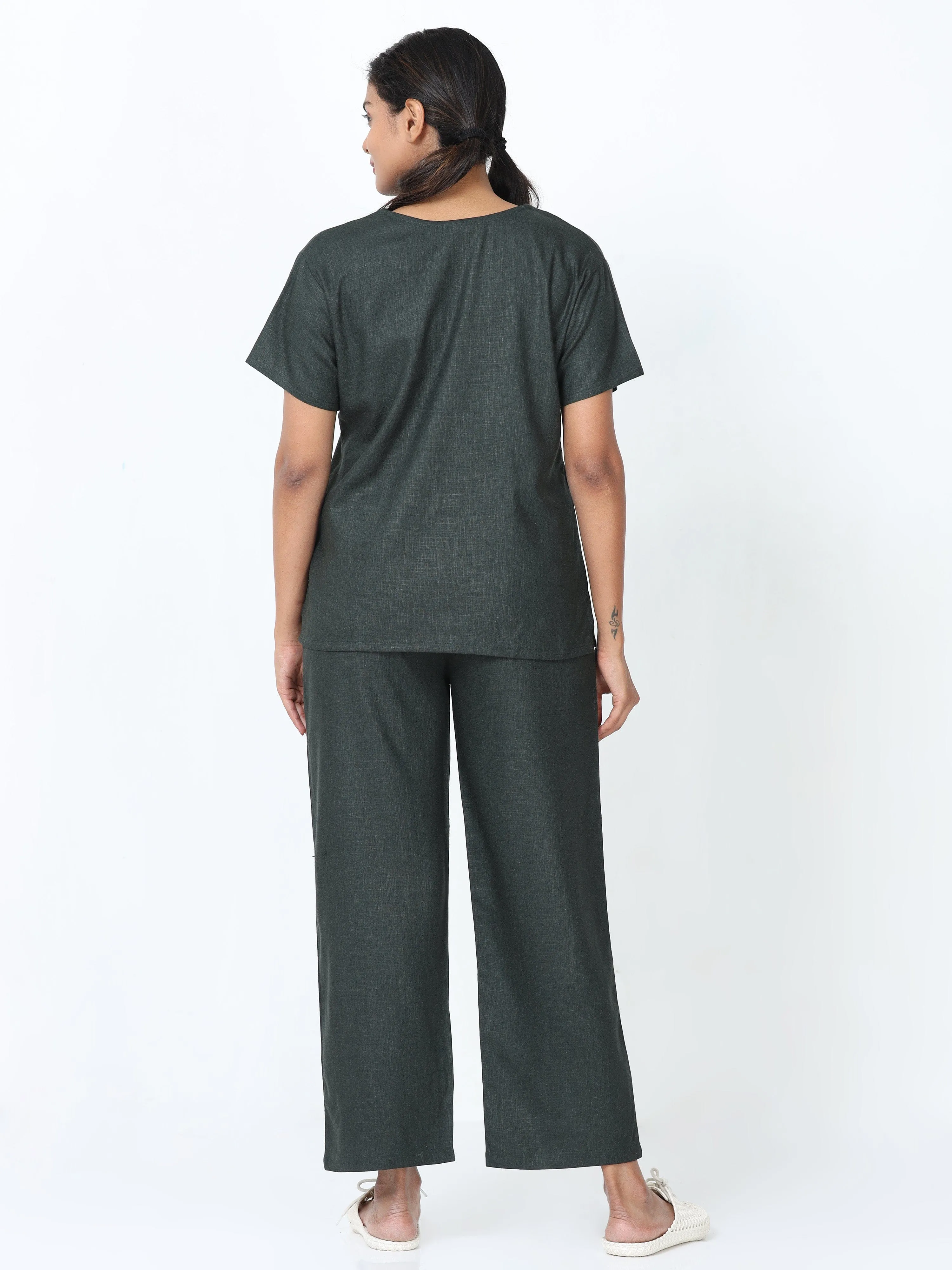 Linen Slub Co-ord Sets Green