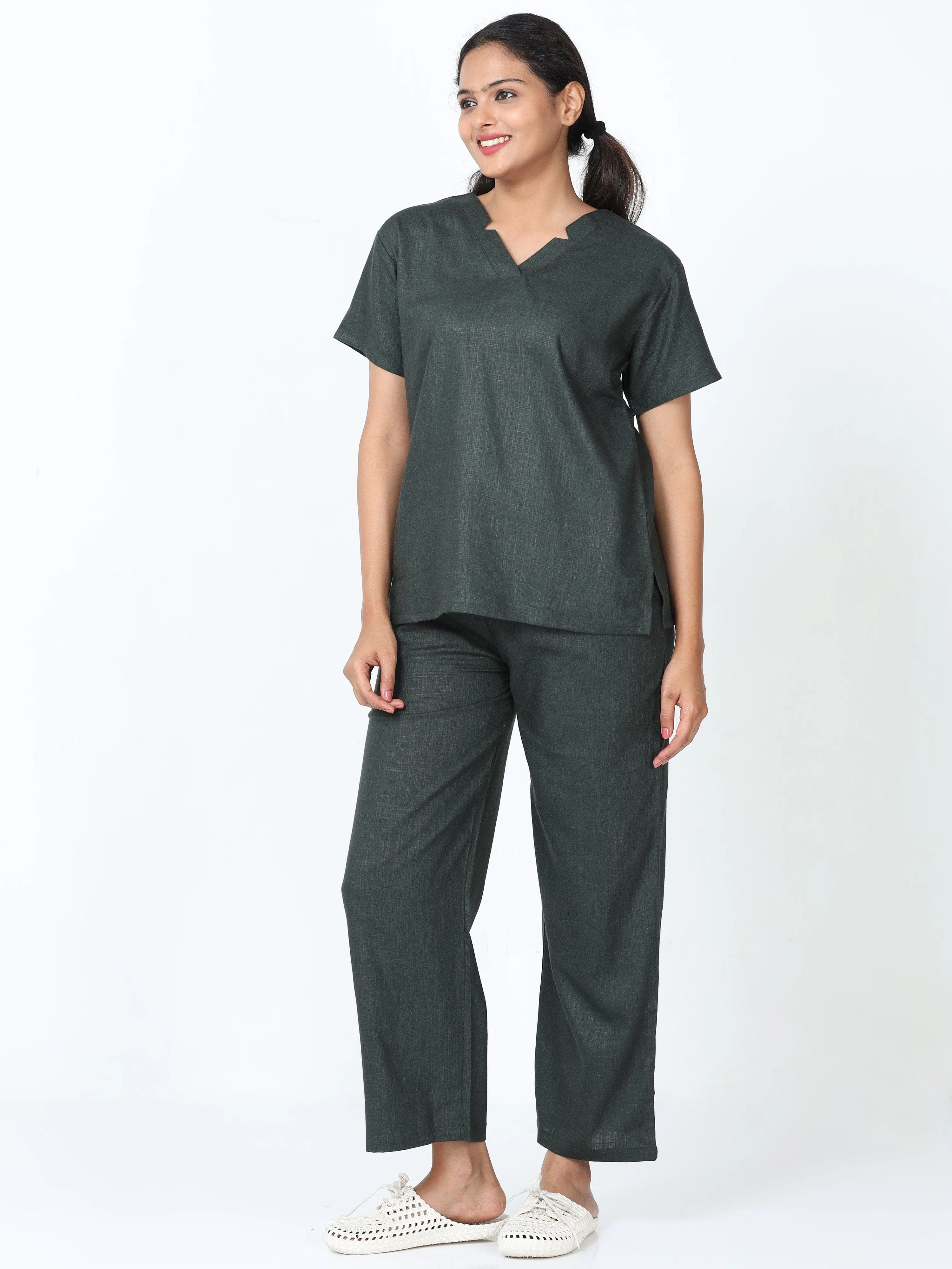 Linen Slub Co-ord Sets Green