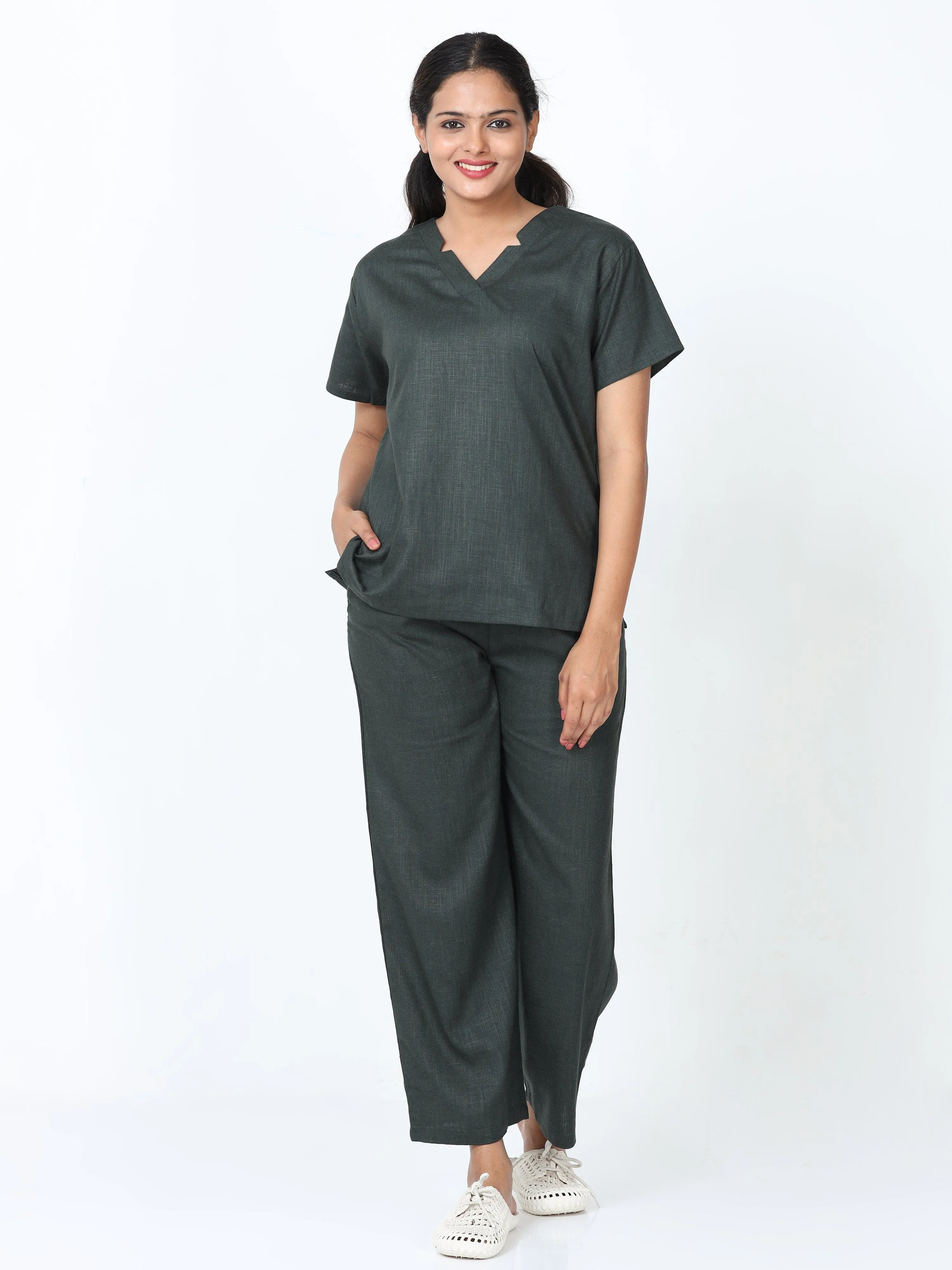 Linen Slub Co-ord Sets Green