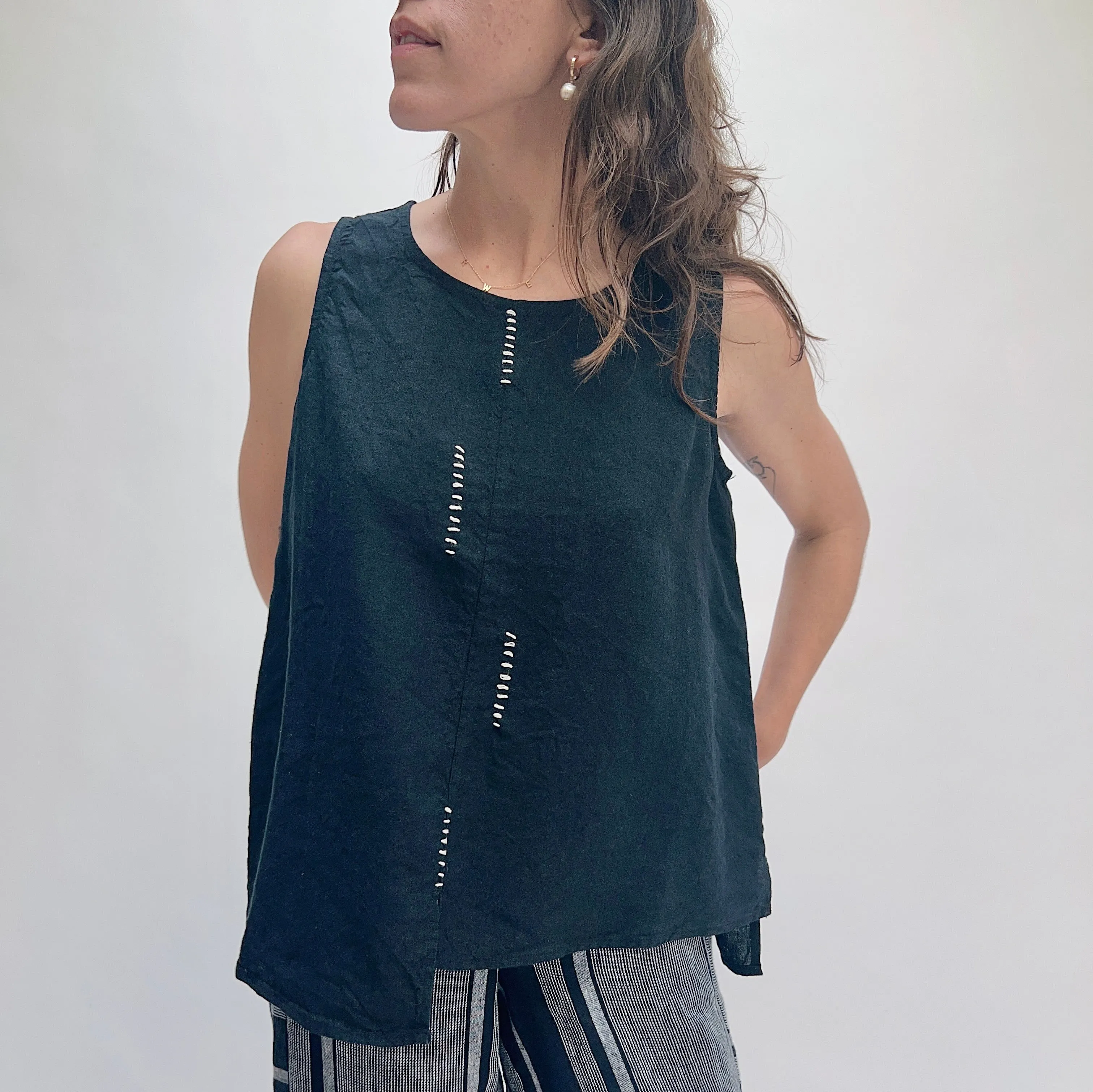 Liv by Habitat | Hand Stitched Linen Tank in Black