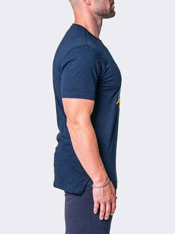 Maceoo Stretch Short-Sleeve Athletic Wear | Tee Neon Navy