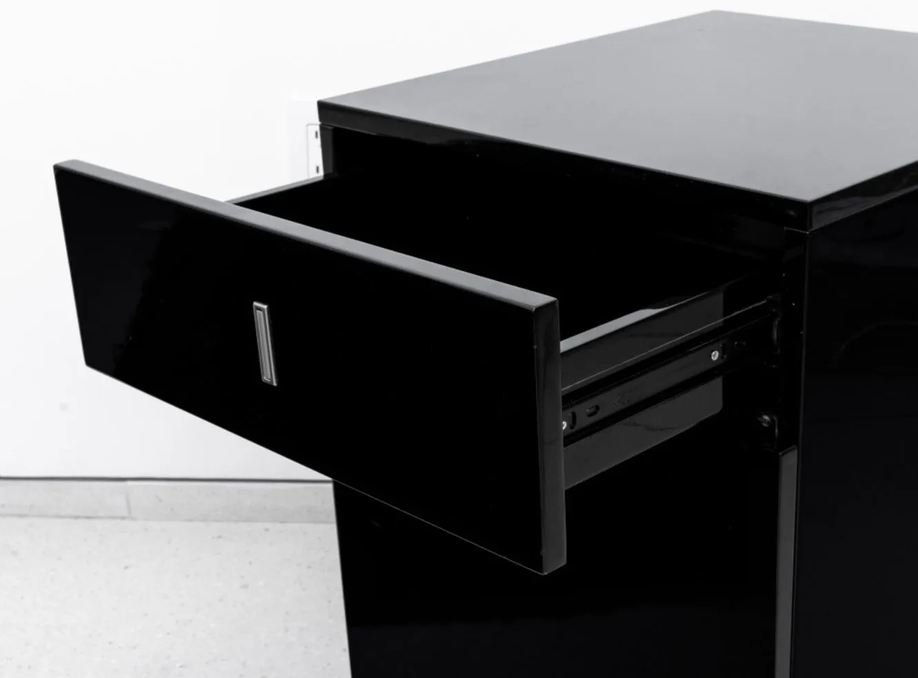 Modern Minimalist Black Lacquer Filing Cabinet