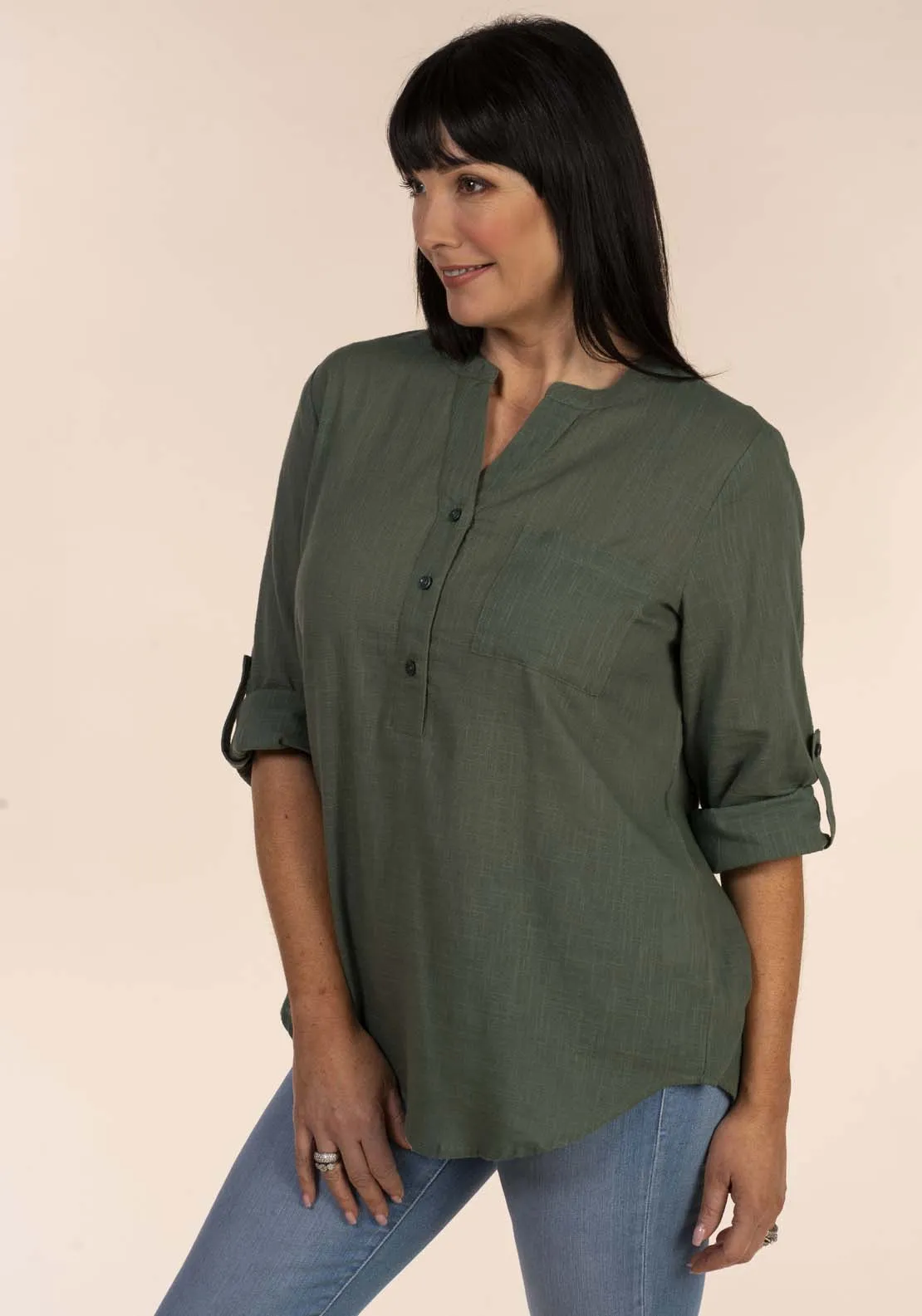 Notch Neck Oversized Blouse - Green