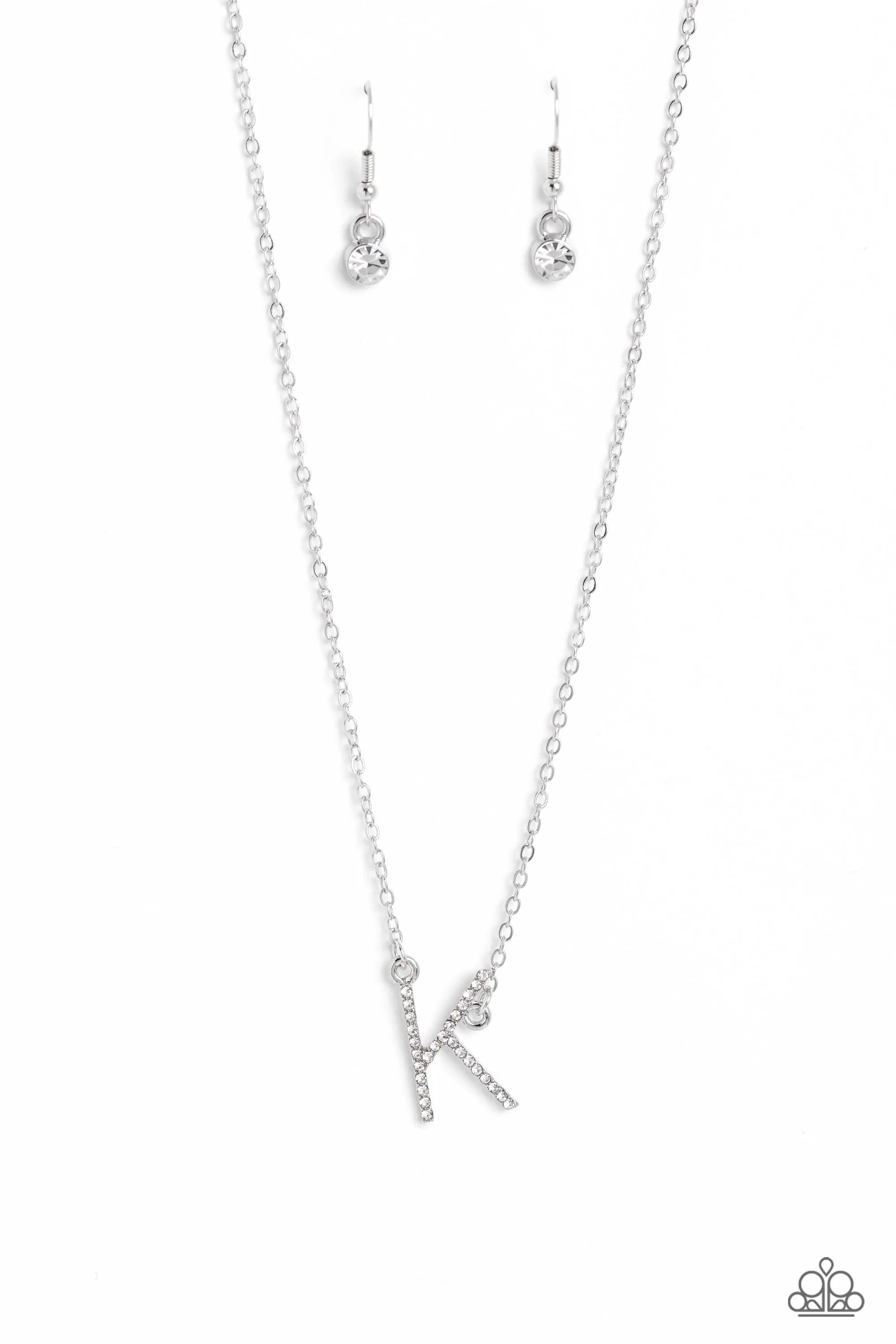 Paparazzi INITIALLY Yours K - White Necklace & Earring Set