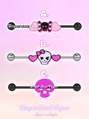 Pastel Goth BlackPink Skull Industrial Barbell