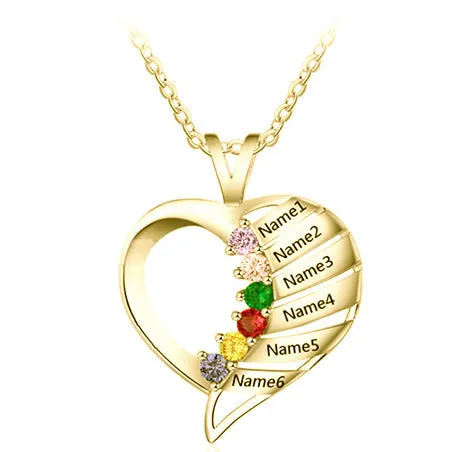 Personalize 6 Birthstone Mother's or Grandma Family Necklace 6 Names