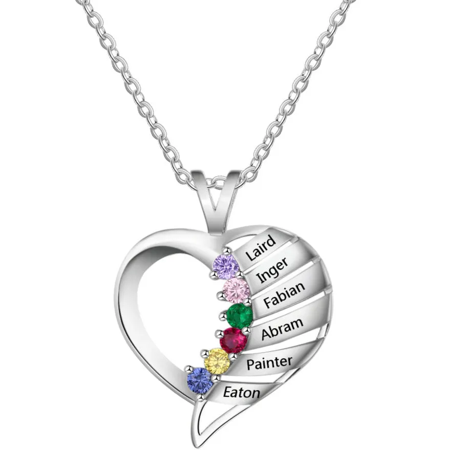 Personalize 6 Birthstone Mother's or Grandma Family Necklace 6 Names