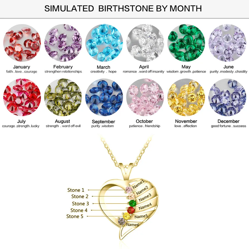 Personalize 6 Birthstone Mother's or Grandma Family Necklace 6 Names